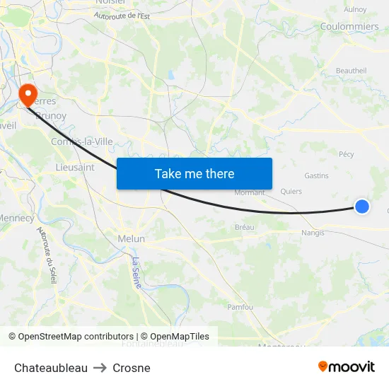 Chateaubleau to Crosne map