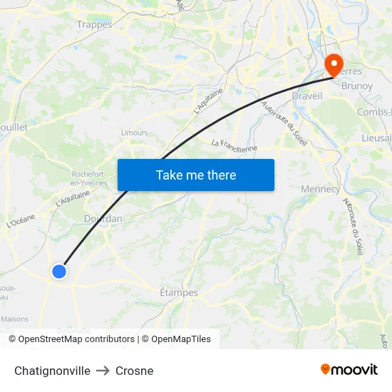 Chatignonville to Crosne map