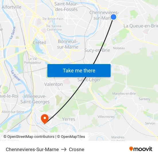 Chennevieres-Sur-Marne to Crosne map