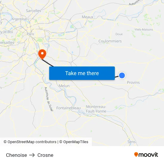 Chenoise to Crosne map