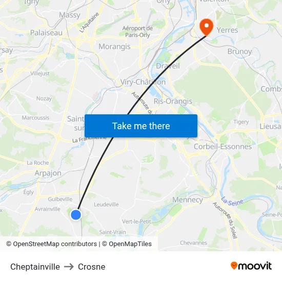 Cheptainville to Crosne map