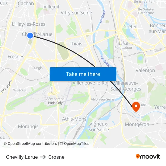 Chevilly-Larue to Crosne map