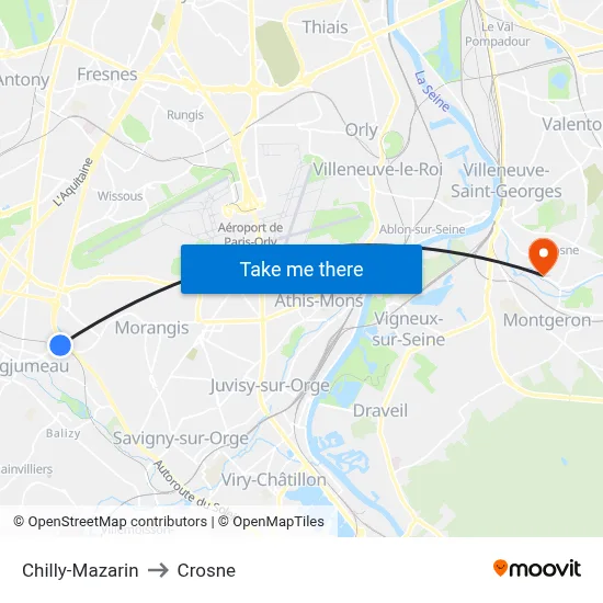 Chilly-Mazarin to Crosne map