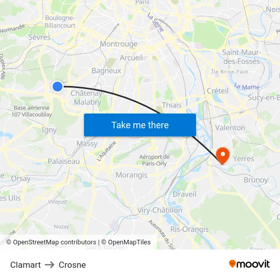Clamart to Crosne map