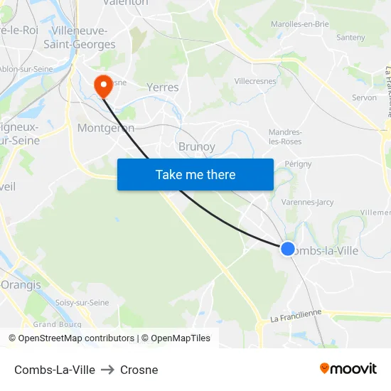 Combs-La-Ville to Crosne map