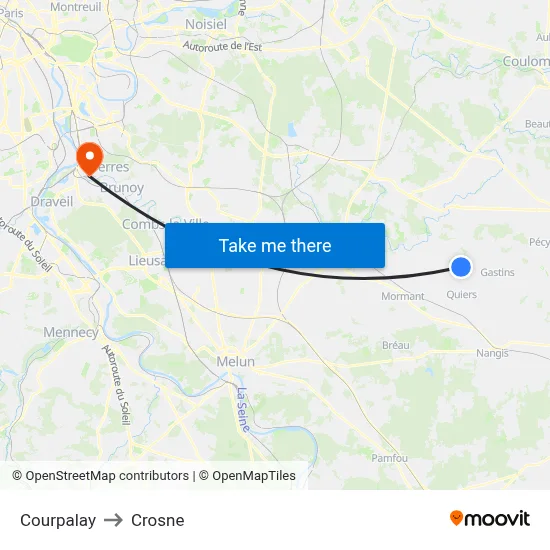Courpalay to Crosne map