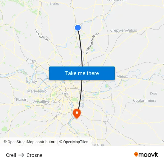 Creil to Crosne map
