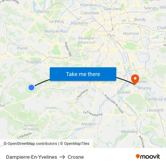 Dampierre-En-Yvelines to Crosne map