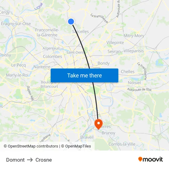 Domont to Crosne map