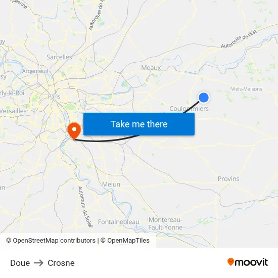 Doue to Crosne map