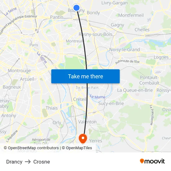 Drancy to Crosne map