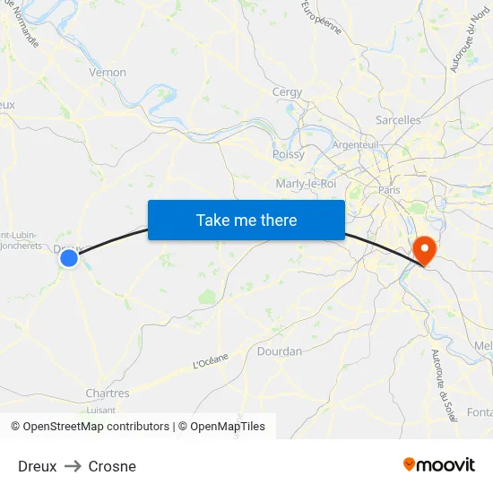 Dreux to Crosne map