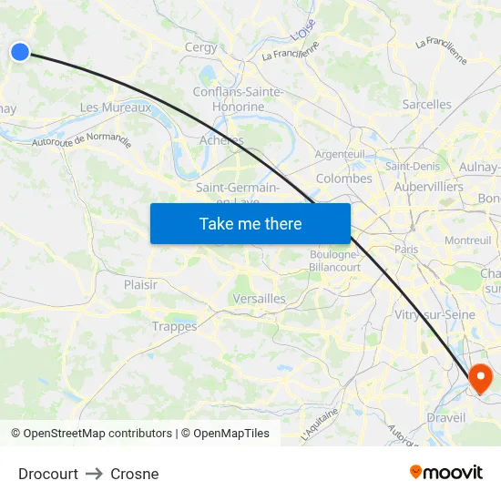 Drocourt to Crosne map
