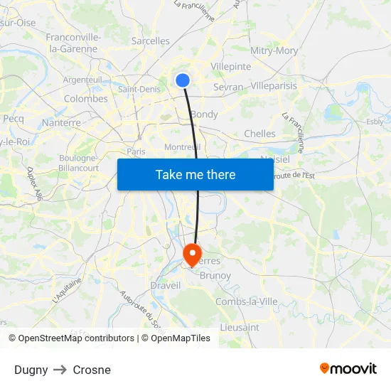 Dugny to Crosne map