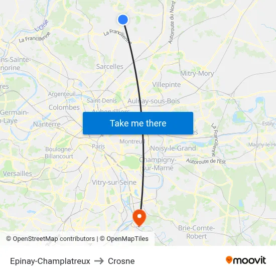 Epinay-Champlatreux to Crosne map