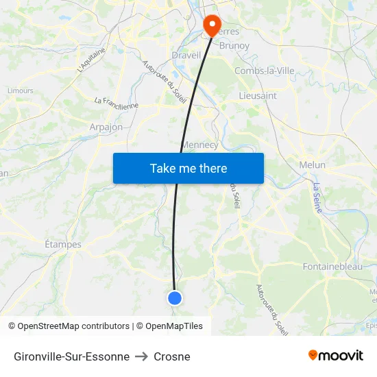 Gironville-Sur-Essonne to Crosne map