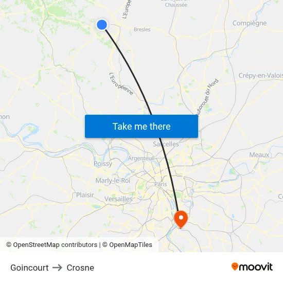 Goincourt to Crosne map