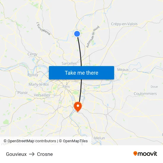 Gouvieux to Crosne map