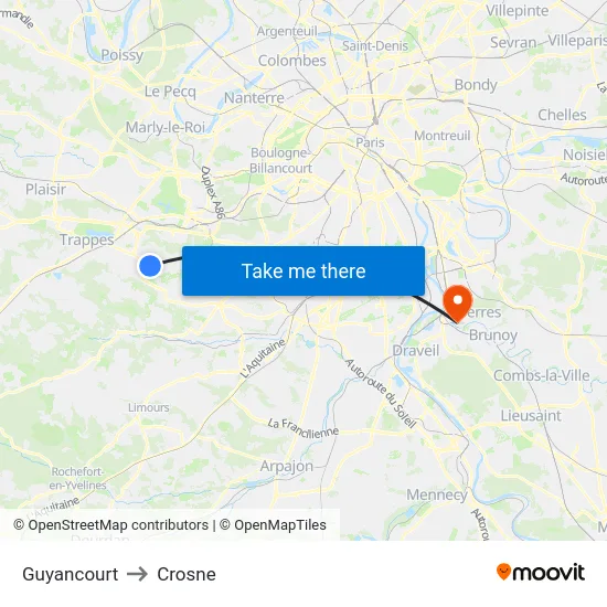 Guyancourt to Crosne map