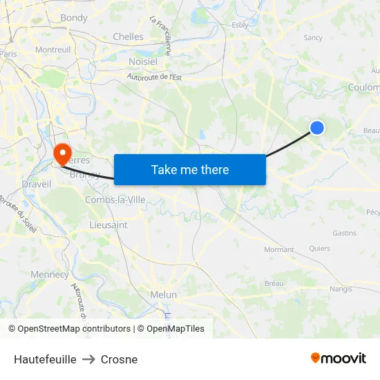 Hautefeuille to Crosne map
