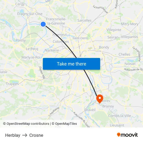 Herblay to Crosne map