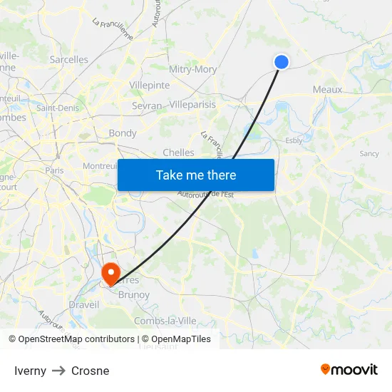 Iverny to Crosne map