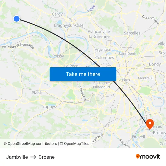 Jambville to Crosne map