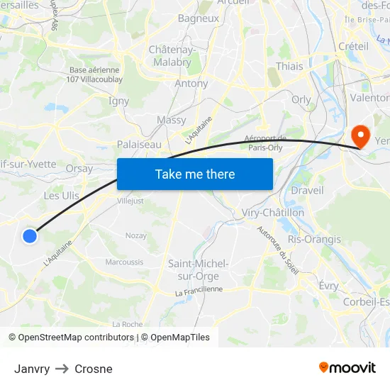 Janvry to Crosne map