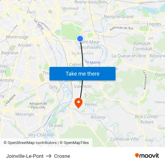 Joinville-Le-Pont to Crosne map