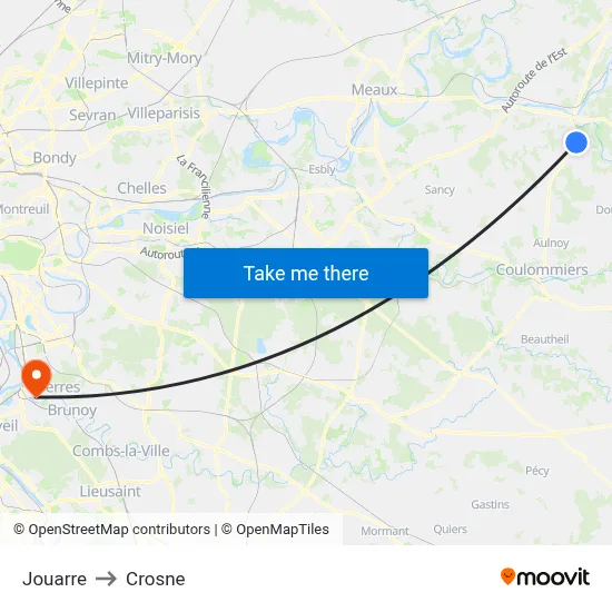 Jouarre to Crosne map