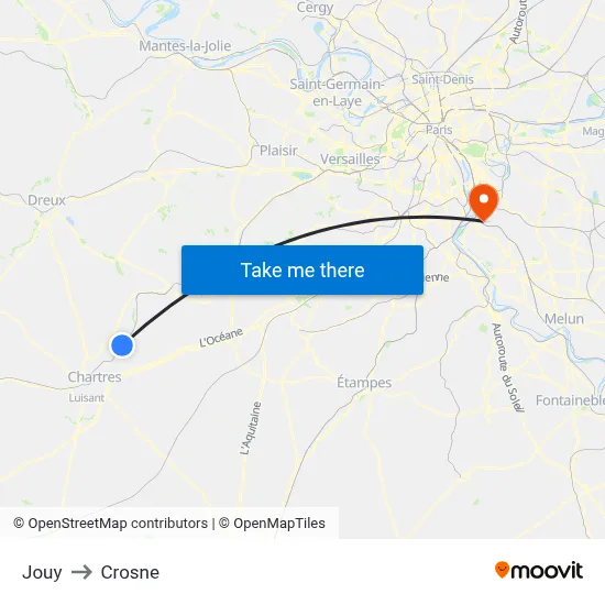 Jouy to Crosne map