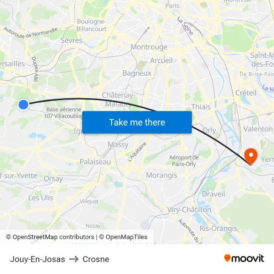 Jouy-En-Josas to Crosne map
