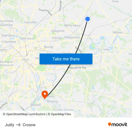 Juilly to Crosne map