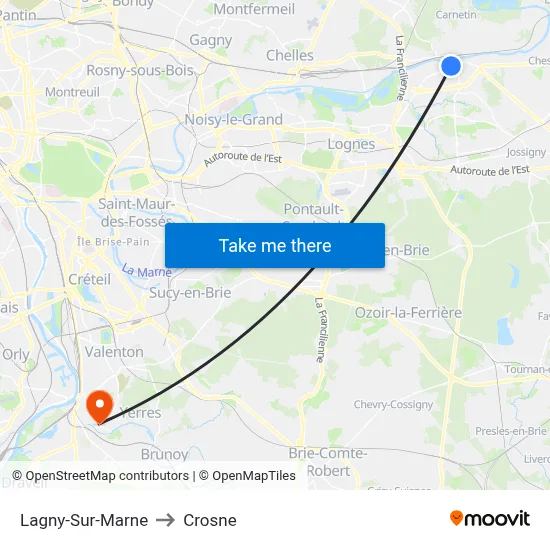 Lagny-Sur-Marne to Crosne map