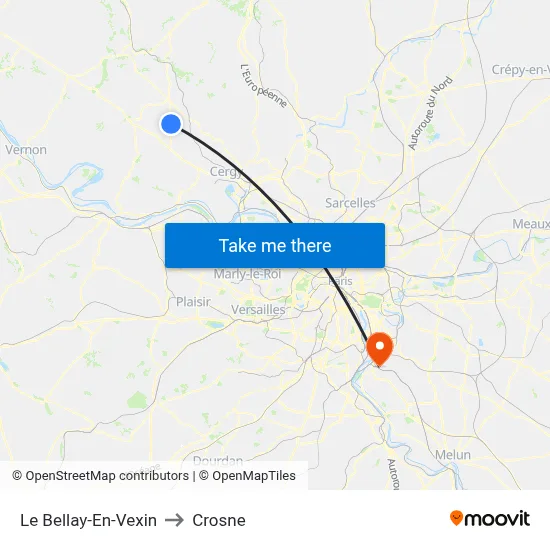 Le Bellay-En-Vexin to Crosne map