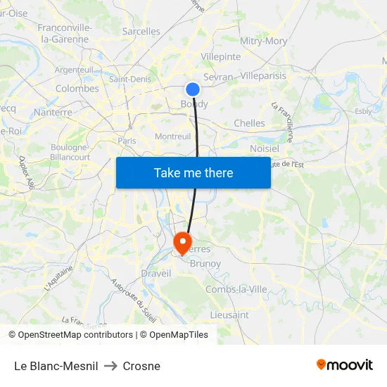 Le Blanc-Mesnil to Crosne map