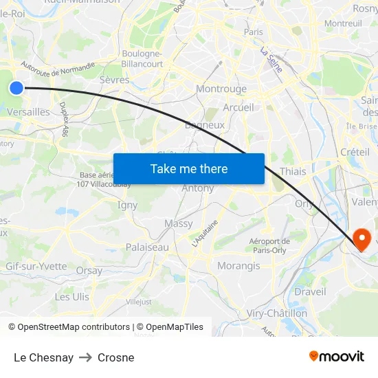 Le Chesnay to Crosne map