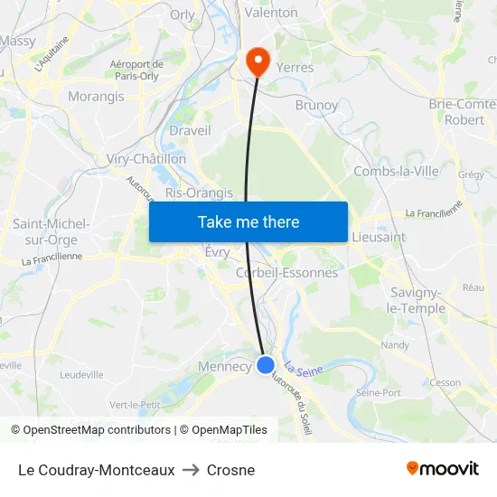 Le Coudray-Montceaux to Crosne map