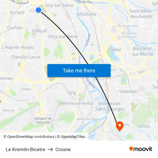 Le Kremlin-Bicetre to Crosne map