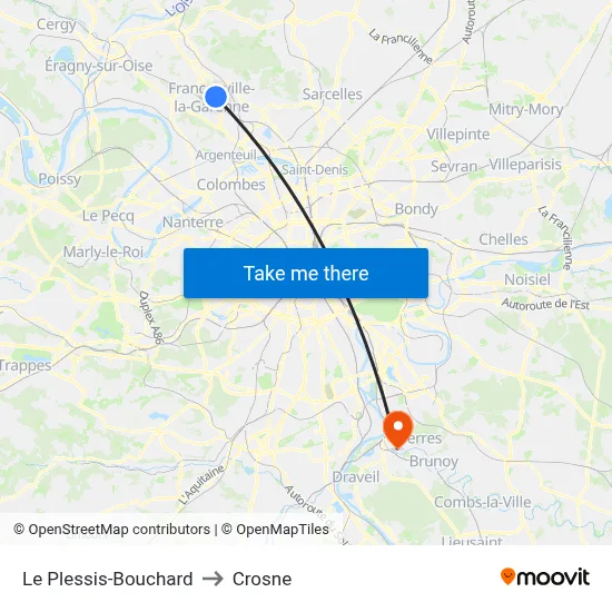 Le Plessis-Bouchard to Crosne map