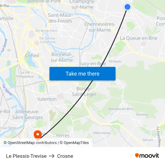 Le Plessis-Trevise to Crosne map