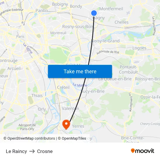 Le Raincy to Crosne map
