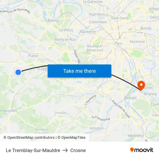 Le Tremblay-Sur-Mauldre to Crosne map