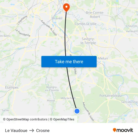 Le Vaudoue to Crosne map