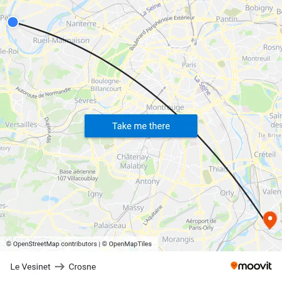 Le Vesinet to Crosne map