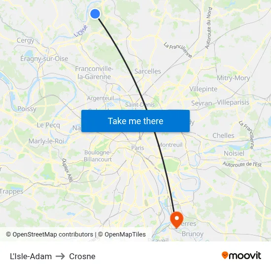 L'Isle-Adam to Crosne map