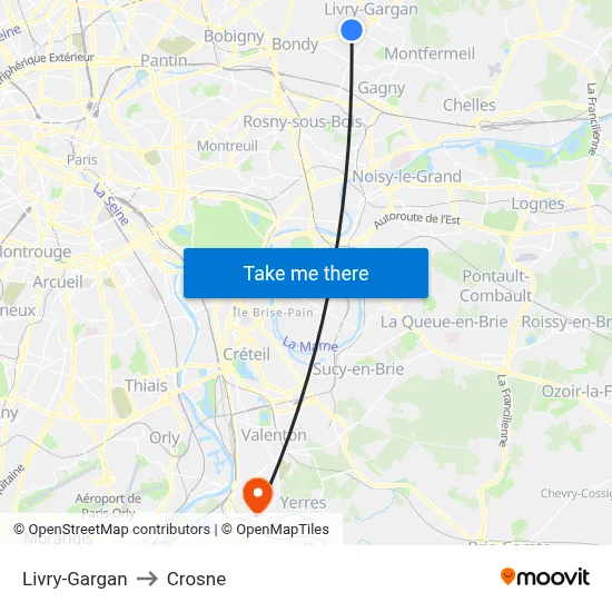 Livry-Gargan to Crosne map