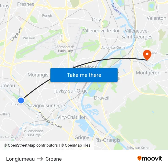 Longjumeau to Crosne map