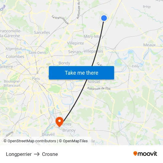 Longperrier to Crosne map