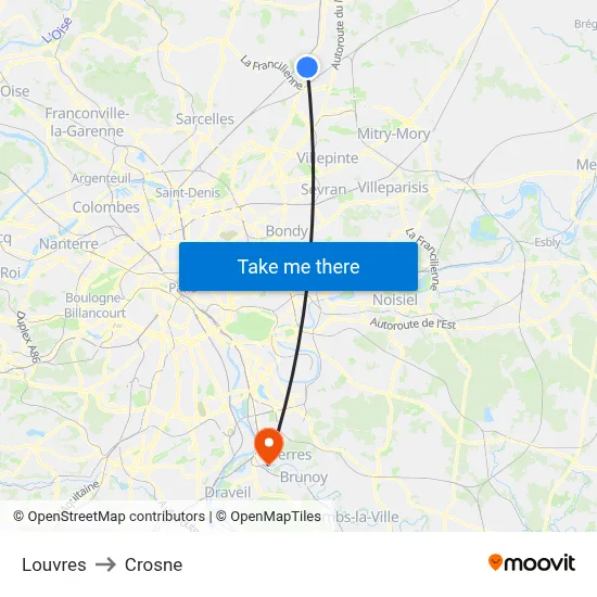 Louvres to Crosne map